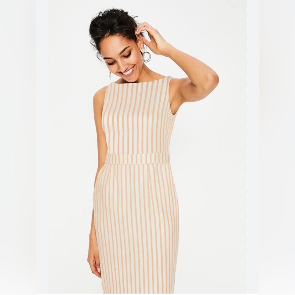 Boden Tan and White Striped Midi Dress